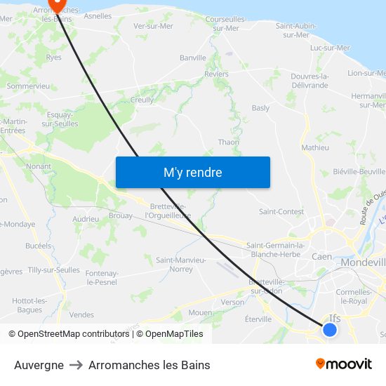 Auvergne to Arromanches les Bains map