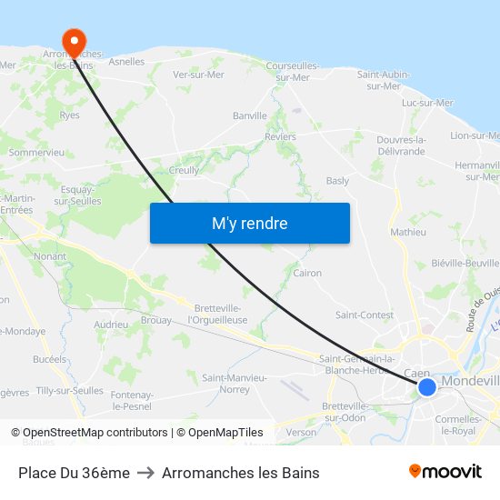 Place Du 36ème to Arromanches les Bains map