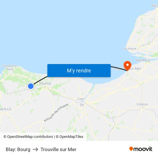 Blay: Bourg to Trouville sur Mer map