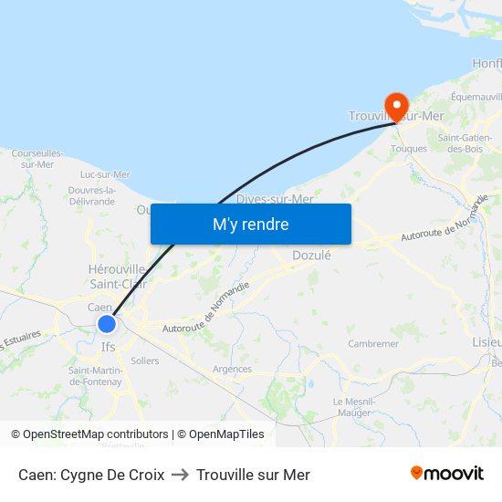 Caen: Cygne De Croix to Trouville sur Mer map