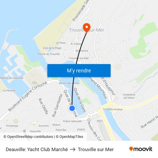 Deauville: Yacht Club Marché to Trouville sur Mer map