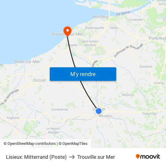 Lisieux: Mitterrand (Poste) to Trouville sur Mer map