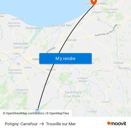 Potigny: Carrefour to Trouville sur Mer map