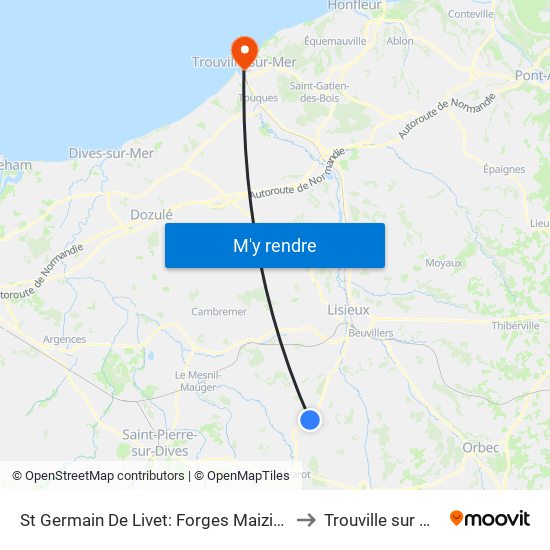 St Germain De Livet: Forges Maizières to Trouville sur Mer map