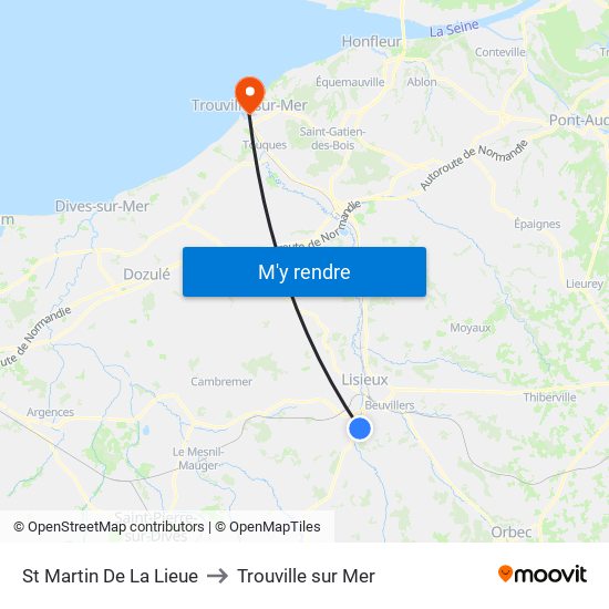 St Martin De La Lieue to Trouville sur Mer map