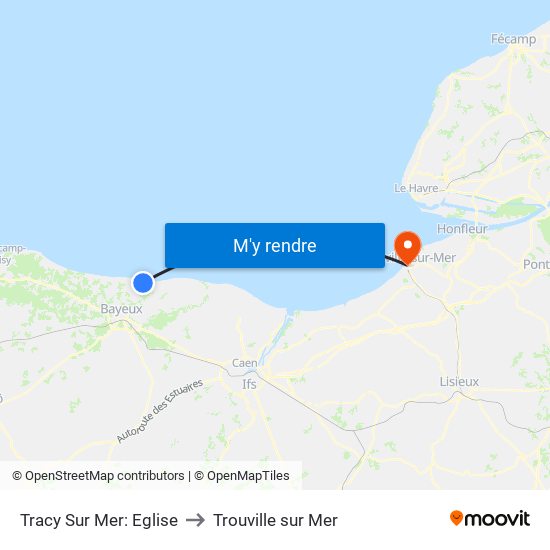 Tracy Sur Mer: Eglise to Trouville sur Mer map