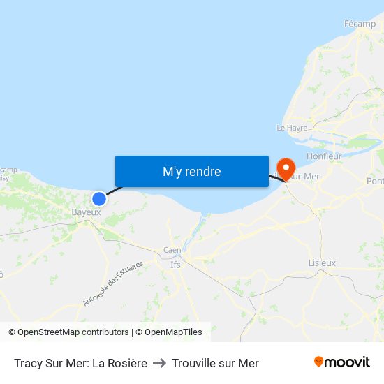 Tracy Sur Mer: La Rosière to Trouville sur Mer map