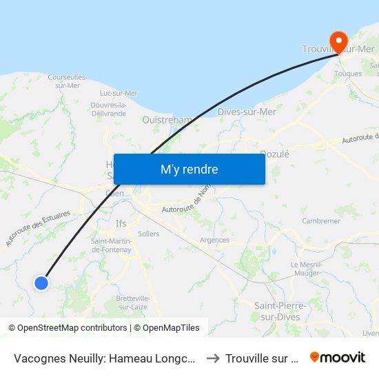 Vacognes Neuilly: Hameau Longchamp to Trouville sur Mer map