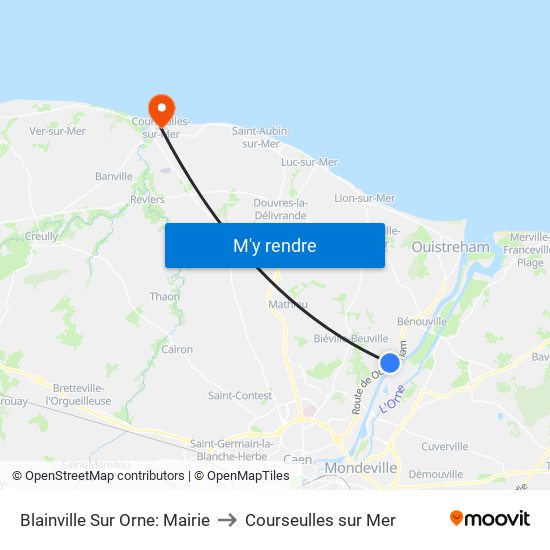 Blainville Sur Orne: Mairie to Courseulles sur Mer map