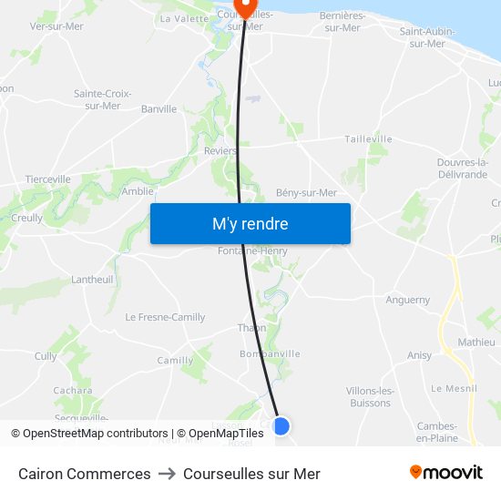 Cairon Commerces to Courseulles sur Mer map