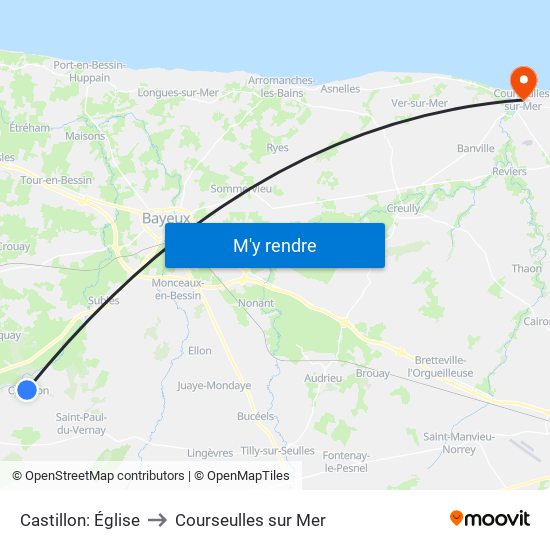 Castillon: Église to Courseulles sur Mer map