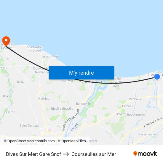 Dives Sur Mer: Gare Sncf to Courseulles sur Mer map
