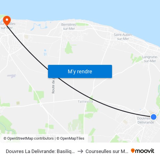 Douvres La Delivrande: Basilique to Courseulles sur Mer map