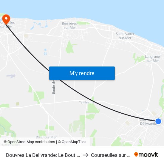 Douvres La Delivrande: Le Bout Varin to Courseulles sur Mer map