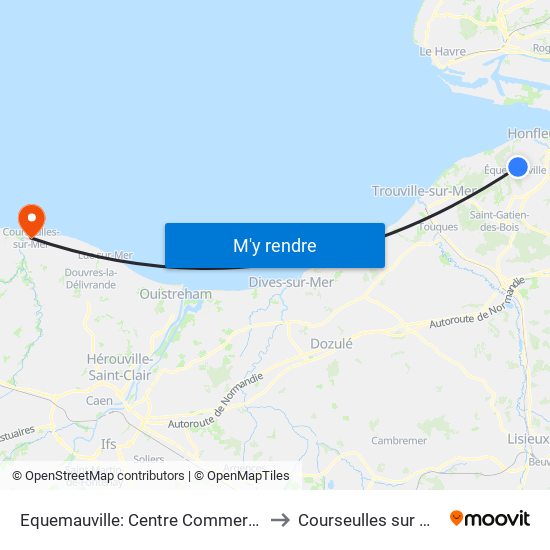 Equemauville: Centre Commercial to Courseulles sur Mer map