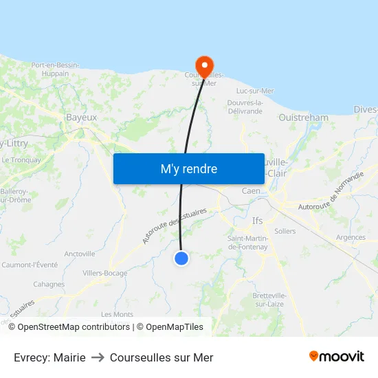 Evrecy: Mairie to Courseulles sur Mer map