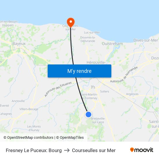 Fresney Le Puceux: Bourg to Courseulles sur Mer map