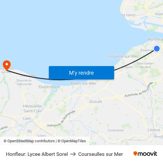 Honfleur: Lycee Albert Sorel to Courseulles sur Mer map