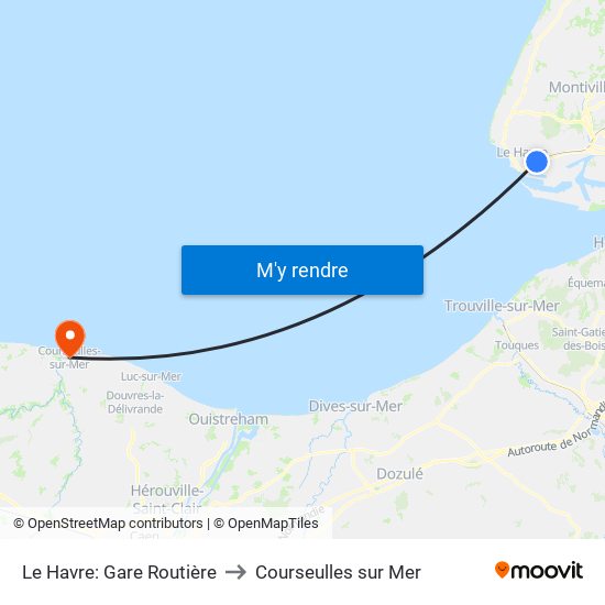 Le Havre: Gare Routière to Courseulles sur Mer map