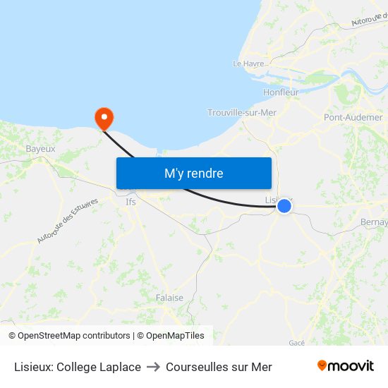 Lisieux: College Laplace to Courseulles sur Mer map