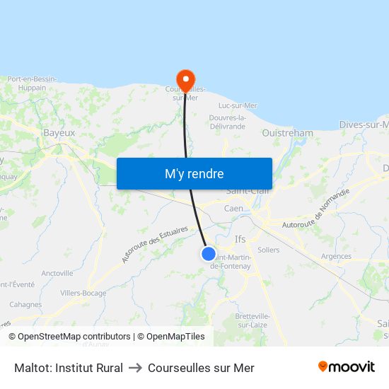 Maltot: Institut Rural to Courseulles sur Mer map