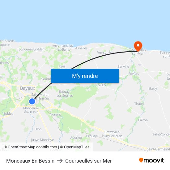 Monceaux En Bessin to Courseulles sur Mer map