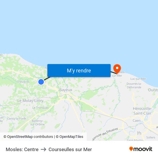 Mosles: Centre to Courseulles sur Mer map