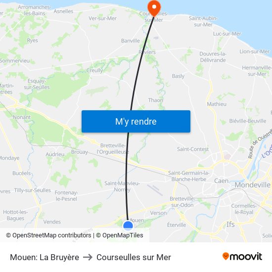 Mouen: La Bruyère to Courseulles sur Mer map