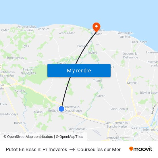 Putot En Bessin: Primeveres to Courseulles sur Mer map