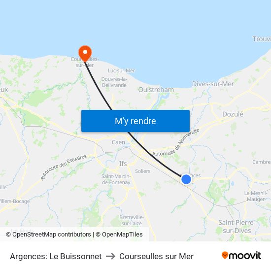 Argences: Le Buissonnet to Courseulles sur Mer map