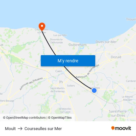 Moult to Courseulles sur Mer map