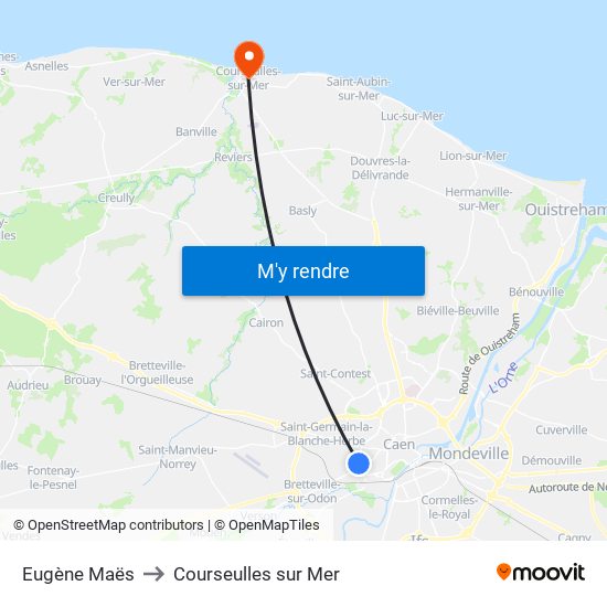 Eugène Maës to Courseulles sur Mer map