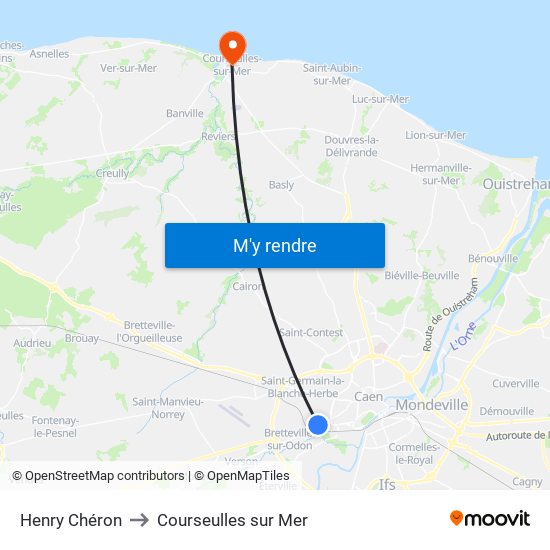 Henry Chéron to Courseulles sur Mer map