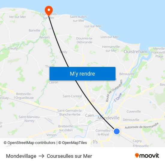 Mondevillage to Courseulles sur Mer map