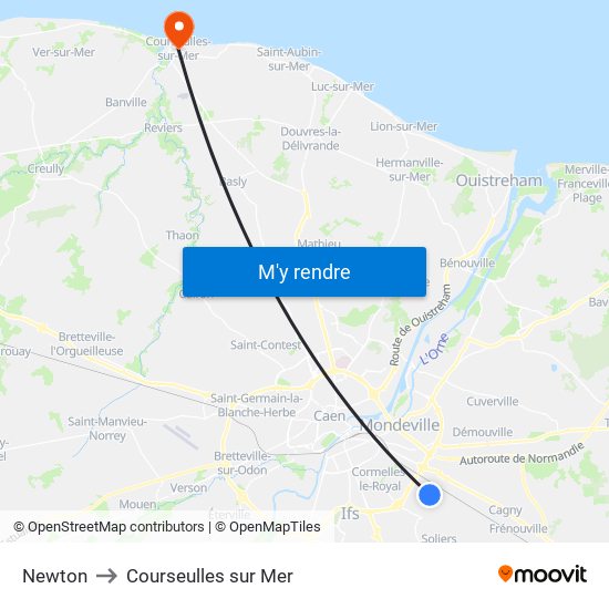 Newton to Courseulles sur Mer map