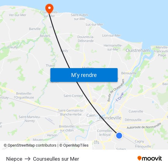 Niepce to Courseulles sur Mer map