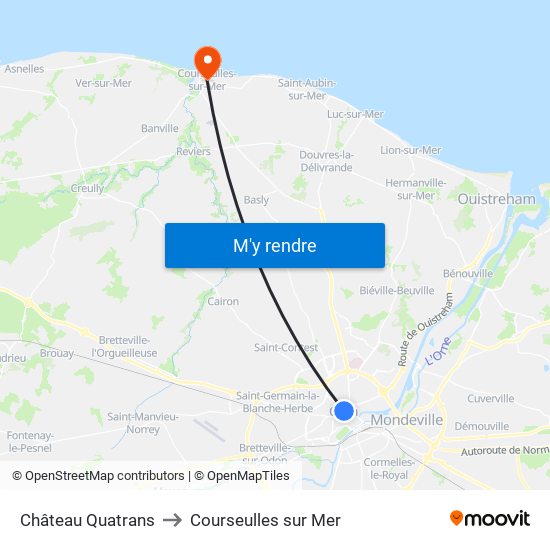 Château Quatrans to Courseulles sur Mer map