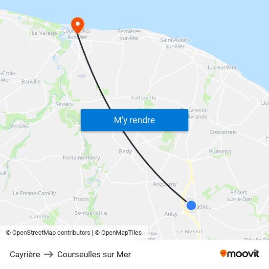 Cayrière to Courseulles sur Mer map