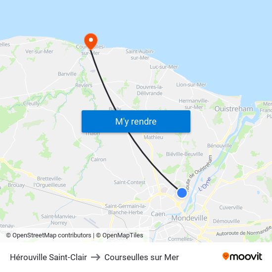 Hérouville Saint-Clair to Courseulles sur Mer map