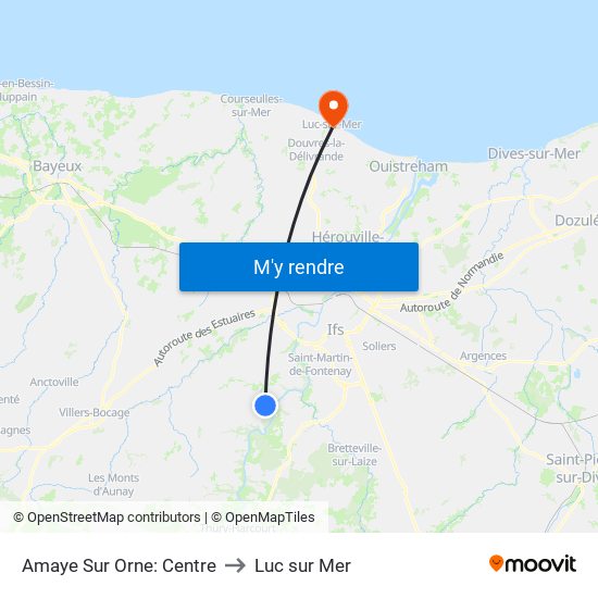 Amaye Sur Orne: Centre to Luc sur Mer map