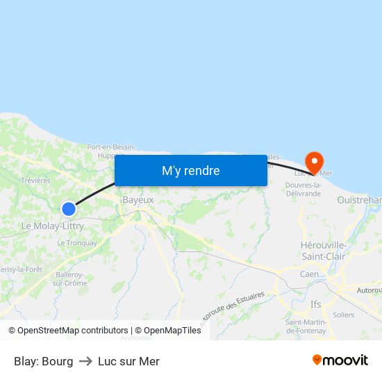 Blay: Bourg to Luc sur Mer map