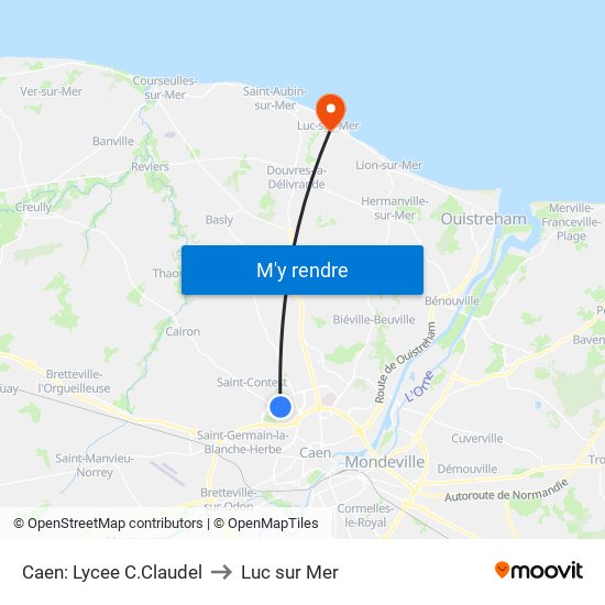 Caen: Lycee C.Claudel to Luc sur Mer map