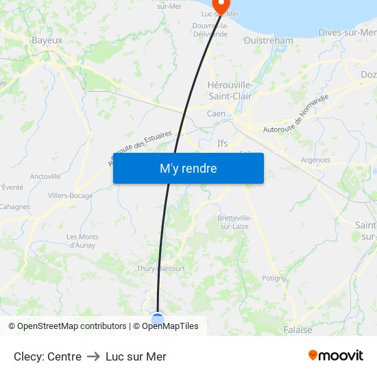 Clecy: Centre to Luc sur Mer map