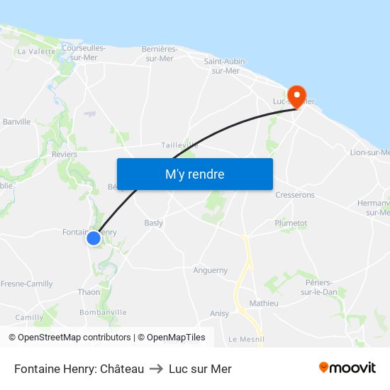 Fontaine Henry: Château to Luc sur Mer map