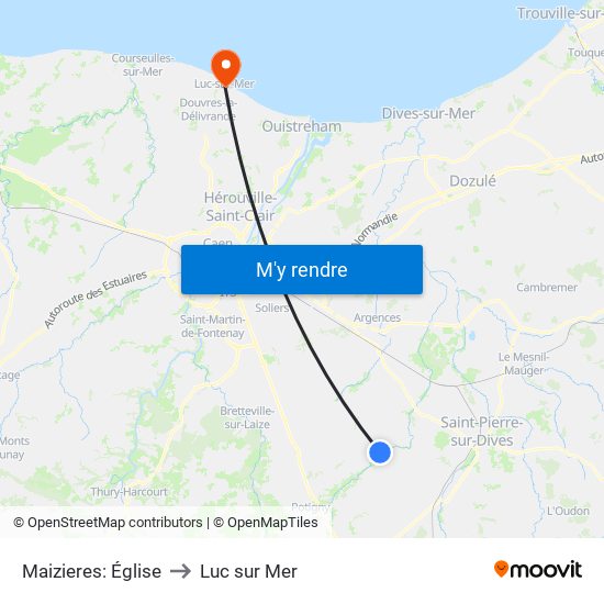 Maizieres: Église to Luc sur Mer map