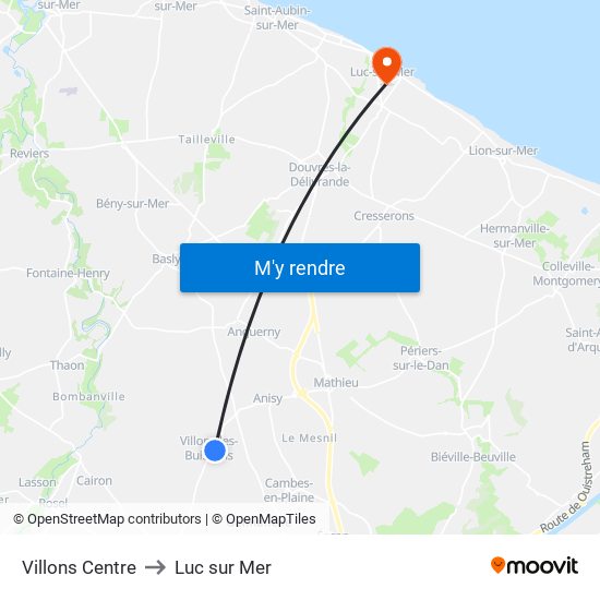 Villons Centre to Luc sur Mer map