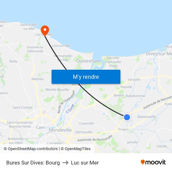 Bures Sur Dives: Bourg to Luc sur Mer map