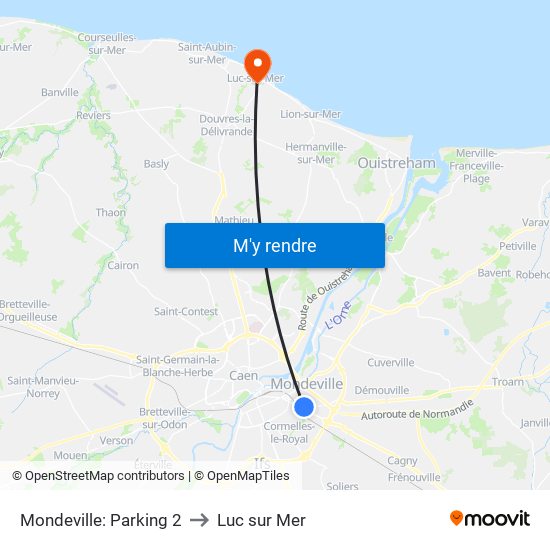 Mondeville: Parking 2 to Luc sur Mer map