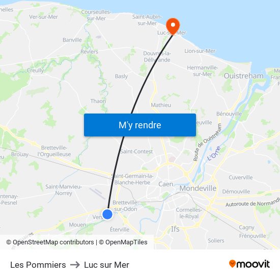 Les Pommiers to Luc sur Mer map