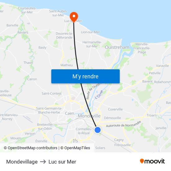 Mondevillage to Luc sur Mer map